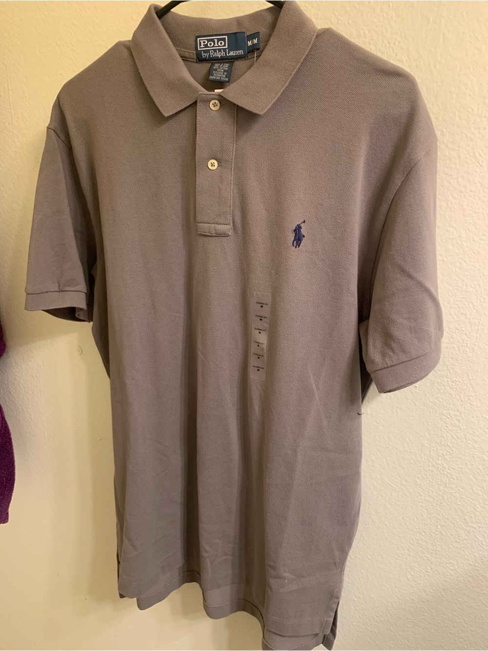 Ralph Lauren Polo Shirt Taupe with Navy Pony Embroidery